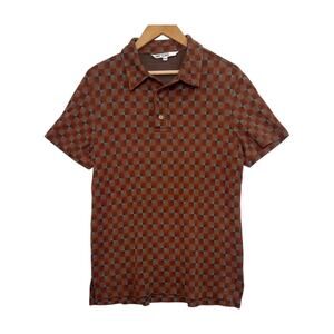 Mr Turk Polo Shirt Mens Medium Brown Knit Geometric Cotton Retro Heavyweight